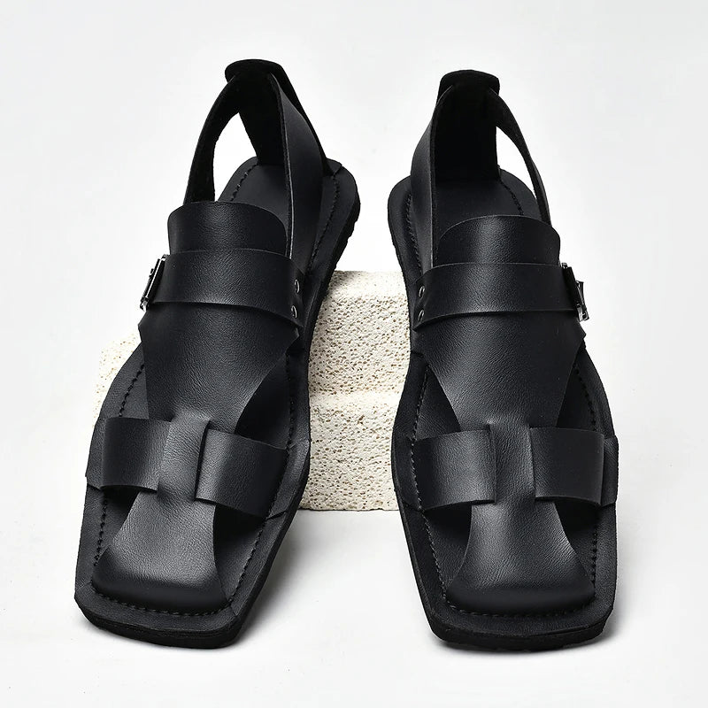 Retro Men's Summer Fashion Hollow Breathable Sandals Comfortable Anti-Slip Wear-Resistant Handmade Roman Style Slippers