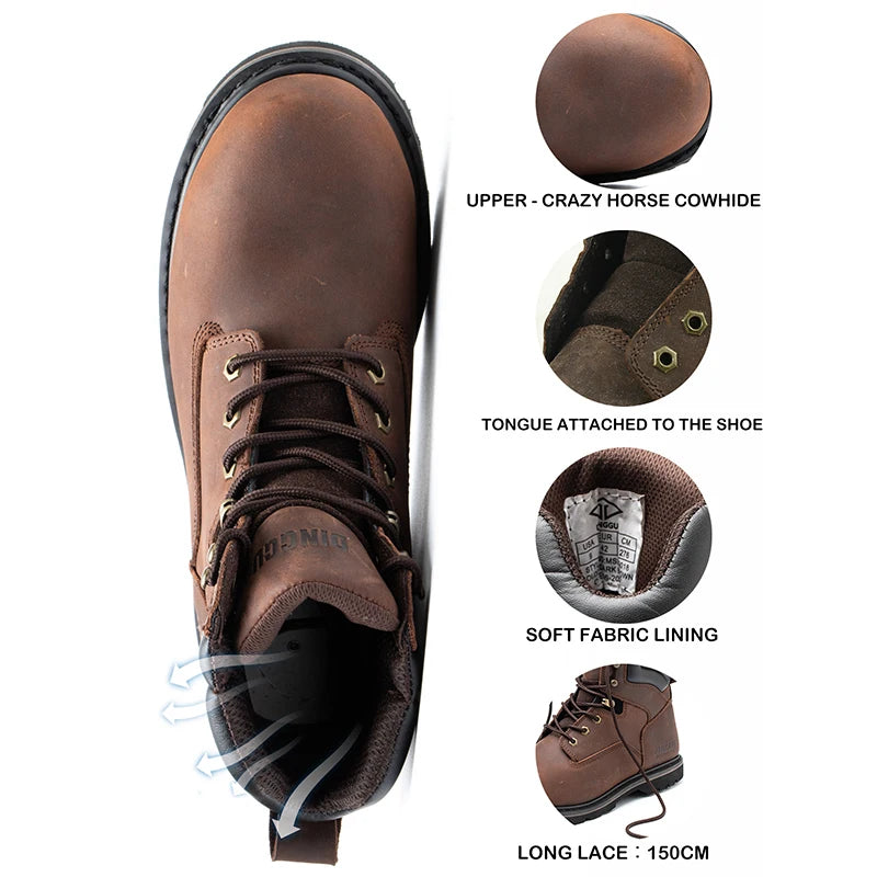 Steel Toe Safety Boots Men Anti-puncture Work Shoes Industrial Construction Protective Footwear ：High Top Steel Toe Safety Boots Men Ankle Support Anti-puncture Heavy Duty Work Shoes