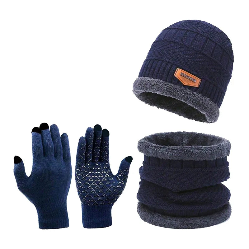 2pcs Sets Winter Warm Velvet Men Hat Scarf Gloves Set for Men and Women Girls Outdoor Riding Hat Beanies Neck Protection Scarf