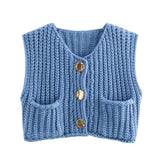 Korean fashion crop sweater women vest solid loose casual sweaters cable knit sweater vests for woman luxury designer tops