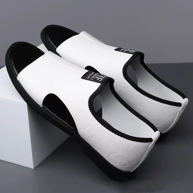 New Style Perforated, Breathable and Anti-Slip Outerwear Casual Leather Slip-On Sandals for Men Size 48 Large Size
