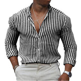 New mens Stripe Shirt Long Sleeve Printing Breathable T Shirts Lapel Basic Shirts for Men Lightweight Hawaiian Shirt  Streetwear