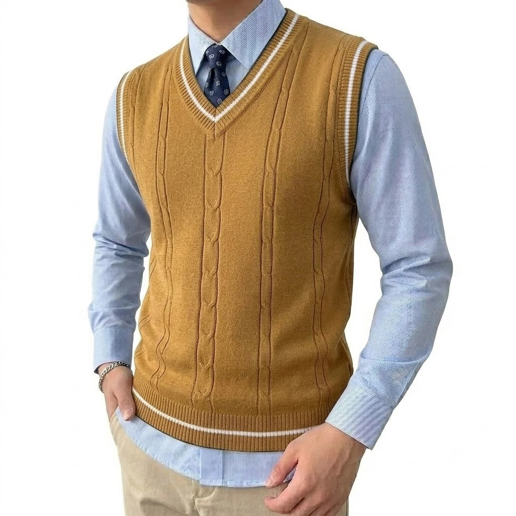 Mens V Neck Knitted Sweater Vest Lightweight Breathable Patchwork Pullover Autumn Casual Business Streetwear Knitwear for Men