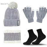 4pcs Winter Beanie Hat Gloves Scarf Caps Socks Thickened Fleece Lined Neck Cashmere Scarves Cap Set For Men Women