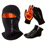 3Pcs Winter Sports Thermal Headgear, Gloves & Socks Set Outdoor Cycling Set Unisex Hat Scarf Gloves Men Women Cycling Warm Sets