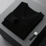 Autumn And Winter New Men's V-Neck Cashmere Loose Thickened Solid Color Wool Knitted Bottoming Shirt Business Casual Sweater