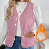 Women's Warm Vest Lightweight Slim Short Single-Breasted Cold-Proof Vests Winter Outdoor Sports Hiking Vests with Pockets