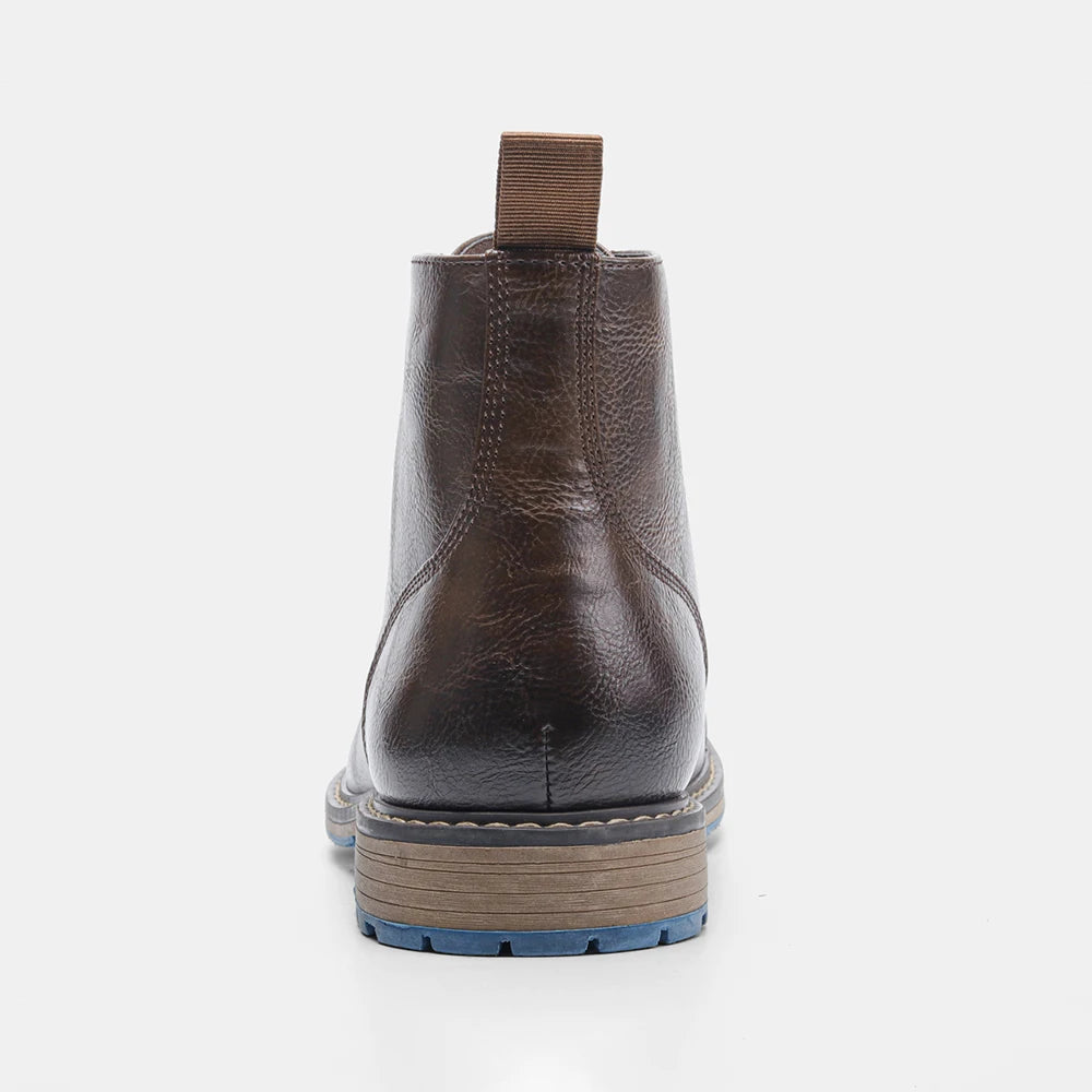 Men's Vintage Combat Boots Lace-Up Cap Toe Ankle Booties with Pull Tab Non-Slip Sole