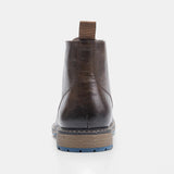 Men's Vintage Combat Boots Lace-Up Cap Toe Ankle Booties with Pull Tab Non-Slip Sole