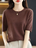 Spring Autumn Women Sweaters Short Sleeves O-neck Bottoming Shirts Knitwear 2026 Summer Knit Tops Pullovers Korean Jumpers