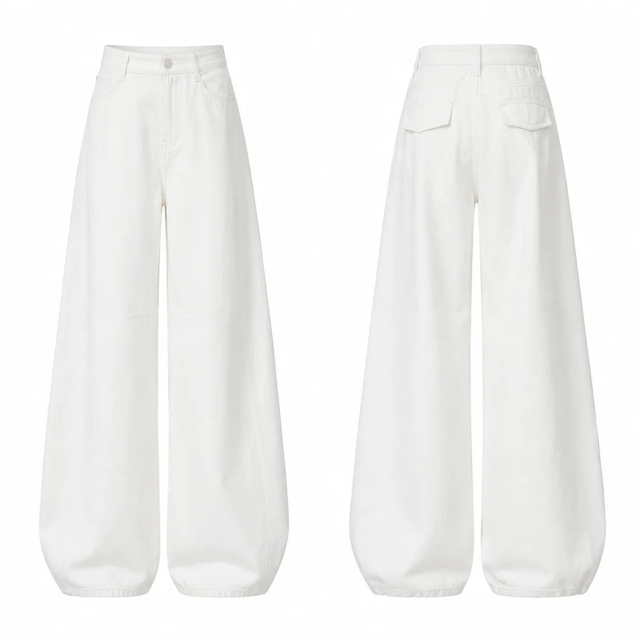 Women's White Wide Leg Jeans, High Waist Loose Baggy Denim Pants Casual Solid Color Full Length Palazzo Trousers with Pockets for Daily Street Shopping