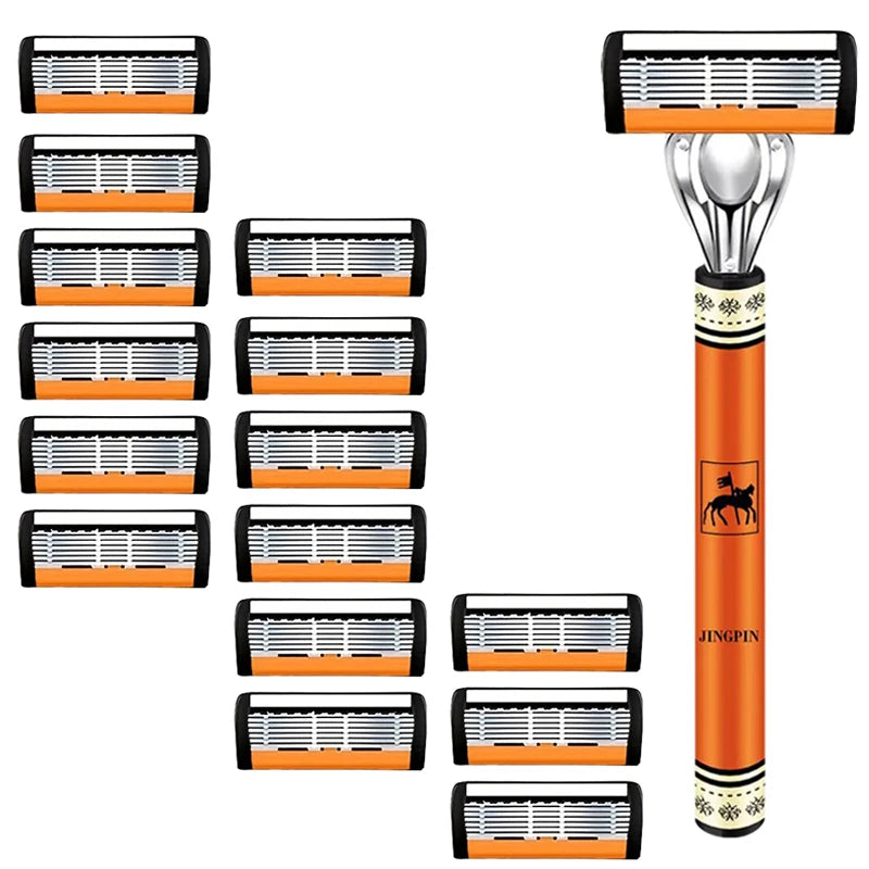 6-Layers Safety Razor Set High Quality Men Shaving Razor Sharp Stainless Steel Changeable Shaver Head Blades