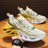 Unisex Flame Print Blade Chunky Sneakers Gradient Hollow Thick Sole Breathable Mesh Lightweight Shock Absorb Lace Up Running Shoes Fashion Streetwear Casual Sports Footwear 2026 New
