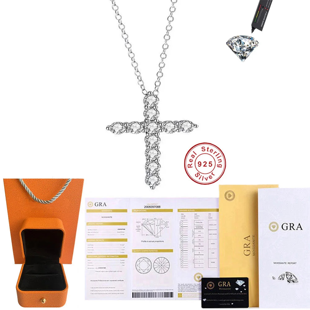 Cbtb S925 Sterling Silver 0.3-0.5 Carat Moissanite Cross Pendant Necklace for Unisex Gemstone Necklace Jewelry US Shipping