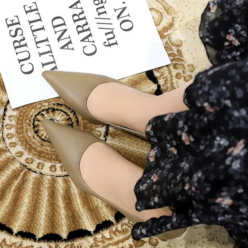 2024 Spring Women 4cm High Heels Concise Office Pumps Lady Soft Leather Thin High Heels Female Fashion Pointed Toe Wedding Shoes
