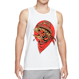 Retro Flaming Praying Hands Tank Top, Vintage Gothic Fire Graphic Sleeveless Tee, Old School Tattoo Style Streetwear Vest for Men