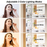Vanity Desk Makeup Vanity Desk with Mirror and Lights, Makeup Vanity Set with Drawers, Stool and Open Shelves, 3 Color Lighting Modes Brightness Adjustable Dressing Table for Bedroom