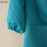 ZANZEA Elegant Princess Seams Satin Blouses Woman Boat Neck Puff Sleeves Solid Color Party Crop Tops Summer Graceful Blusa Mujer