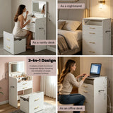 3-in-1 Vanity Desk with LED Mirror & Power Outlet 23.6" Flip-Up Dressing Table with Charging Station 3 Drawers Glass Top for Bedroom