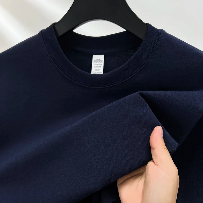 High Quality 100% Cotton Short Sleeve Men's T-Shirt Summer Round Neck Loose Casual Solid Color Plus Size Breathable Top Women