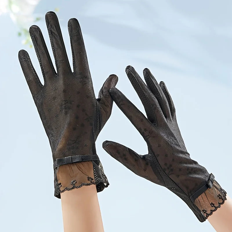 Sun Protection Lace Gloves Summer Touchscreen Breathable Non-Slip Driving Gloves Elegant Lace Design for Women Outdoor Shopping