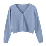 2026 Women Long Sleeve Cropped Cardigan V Neck Button Down Knit Lady Autumn Spring Knitted Single-breasted Cardigan Sweaters