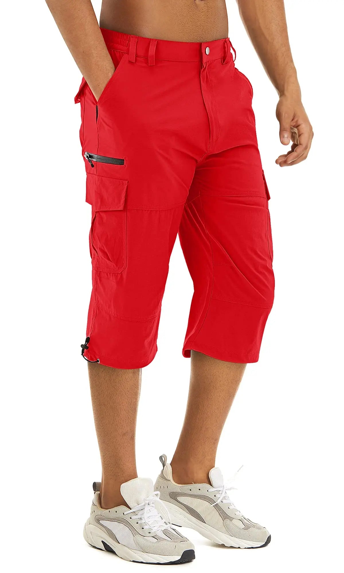 Men's Cargo Work Shorts Quick Dry 3/4 Length Capri Pants Multi-pockets Knee Length Trousers Summer Board Beach Shorts
