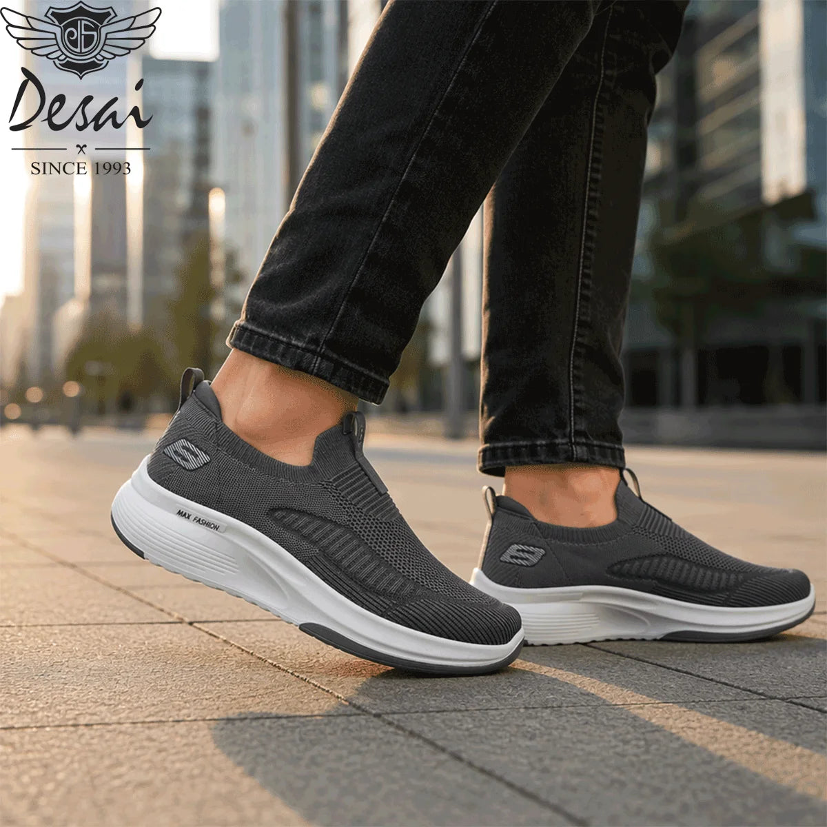 Desai Men's Wide Width Knit Slip-on Sneakers Max Cushion Walking Shoes Lightweight Breathable