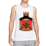 Retro Flaming Praying Hands Tank Top, Vintage Gothic Fire Graphic Sleeveless Tee, Old School Tattoo Style Streetwear Vest for Men