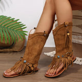 Flip Flops Sandals Fringes Thong Flats Shoes For Women Suede Tassels Womens Retro Casual Tassel Sandals