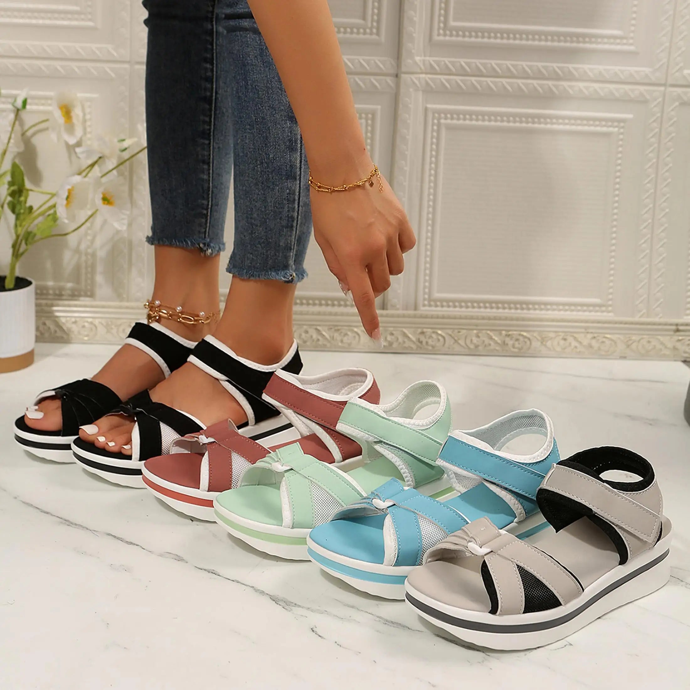 Women's Platform Wedge Sandals with Open Toe and Ankle Strap, Casual Summer Footwear