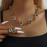 Luxury and High-End Retro Gemstone Necklace Earrings, Bride's Wedding Banquet Jewelry Set, Date, Birthday, Dinner Party