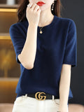 Spring Autumn Women Sweaters Short Sleeves O-neck Bottoming Shirts Knitwear 2026 Summer Knit Tops Pullovers Korean Jumpers