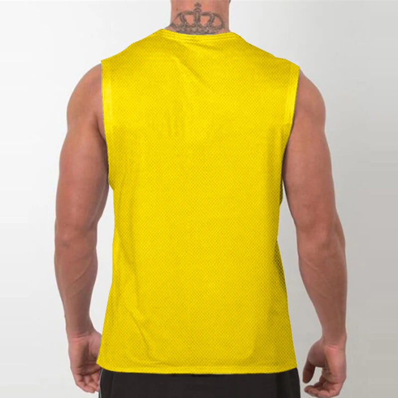 Men's Fitness Tank Tops Europe United States Fashion Brand Round Neck Sports Sleeveless T-shirt Summer Men Mesh Running Vests