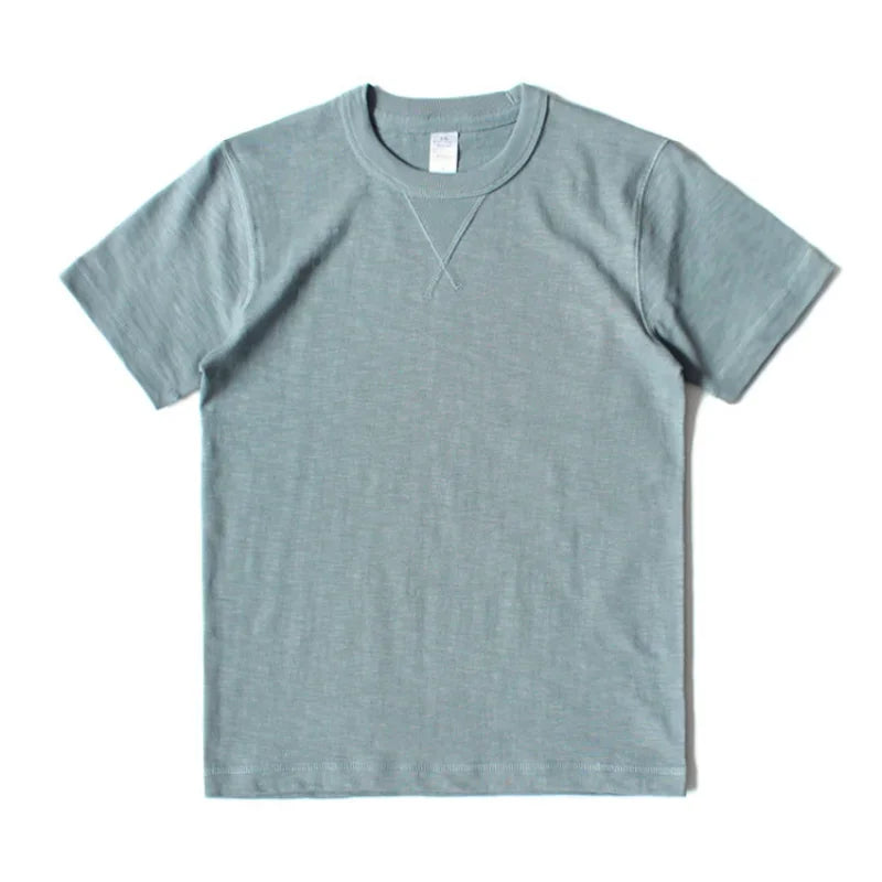 Heavy 300g Cotton T-shirt Men's Seamless Weaving Bamboo Cotton Short Sleeve Tee Tops Unisex Clean Fit Design Collar Undershirt