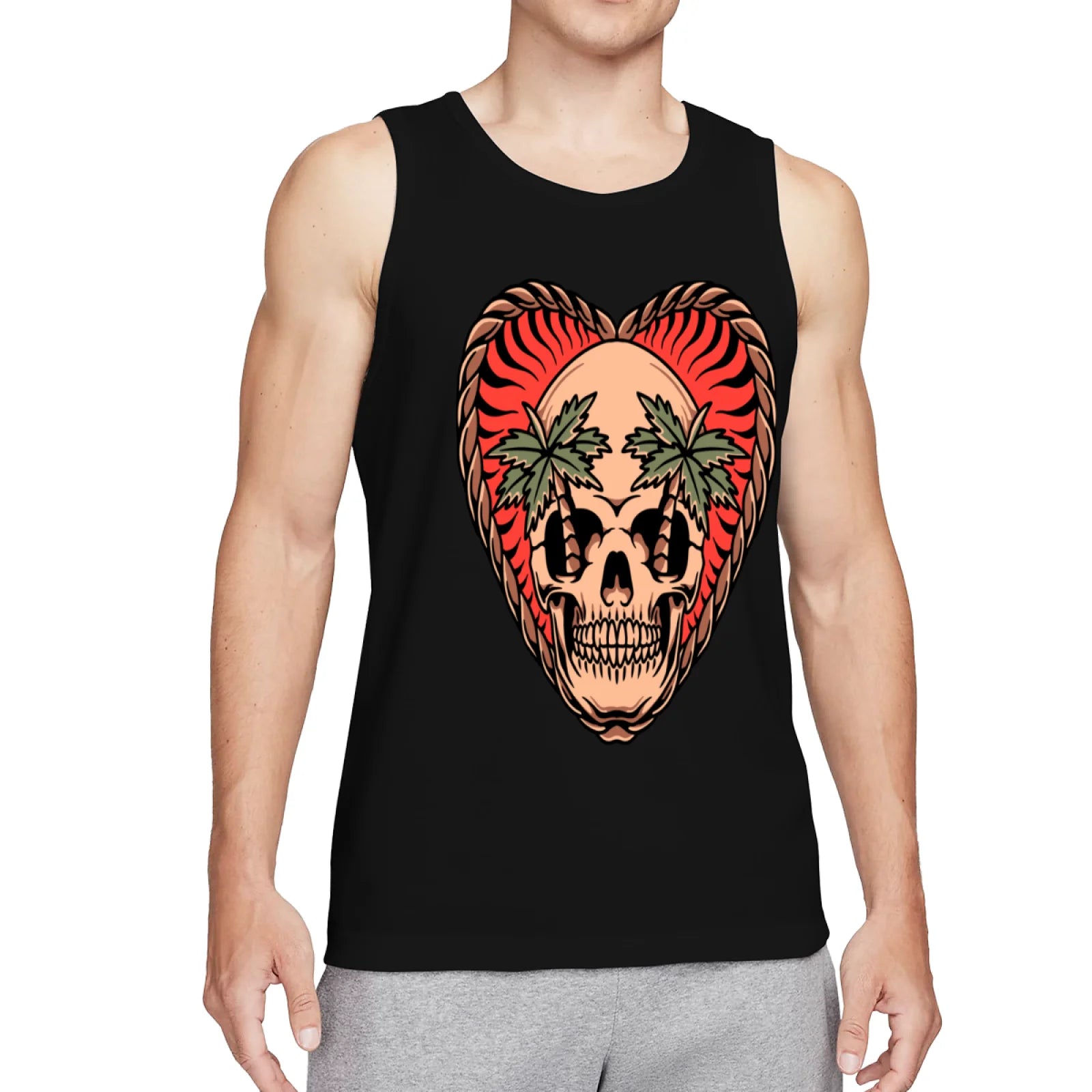 Men's Cool Dragon Head Tank Top, Y2K Grunge Aesthetic Black Sleeveless Shirt, Edgy Flame Monster Graphic Gym Vest, Summer Casual Muscle Tee