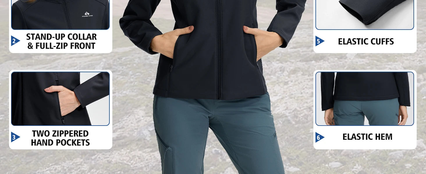 Pioneer Camp Women's Softshell Jacket Fleece Lined with Hood 30k Waterproof Lightweight Warm Windbreaker for Outdoor Hiking
