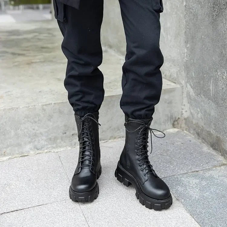 Platform Women's Ankle Boots Autumn 2023 Black White Thick Bottom Motorcycle Botas Mujer Pu Leather Non-Slip Combat Boots Women