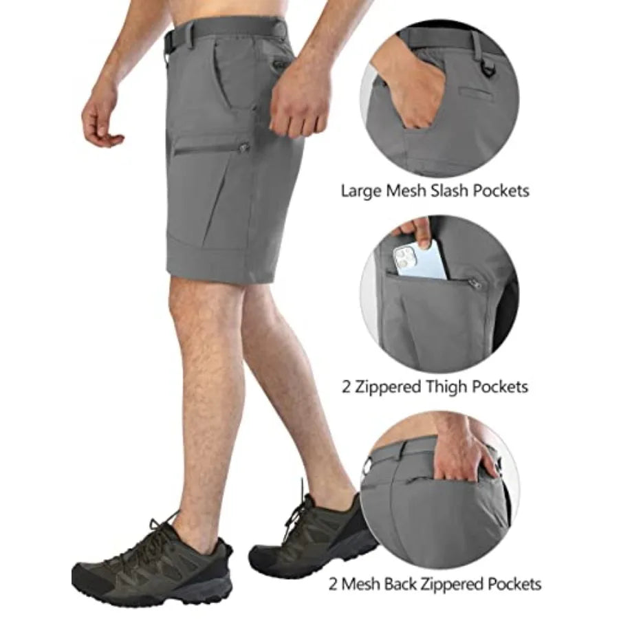 Mens Cargo Hiking Shorts Water Resistant Quick Dry Lightweight Breathable Tactical Shorts with Nylon Belt