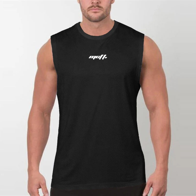 Men's Fitness Tank Tops Europe United States Fashion Brand Round Neck Sports Sleeveless T-shirt Summer Men Mesh Running Vests