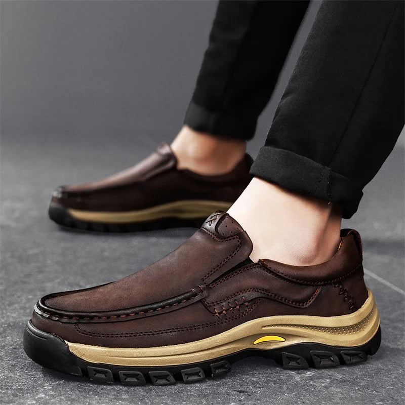 Stylish Men's Leather Loafers Men Thick Bottom Business Shoe Classic Leather Man Casual Shoes Senior Brand Male Walking Footwear