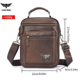 LION VERA Men's Shoulder Bag Casual Mobile Phone Zipper Bag Large Capacity Business Genuine Leather Travel Crossbody Bag