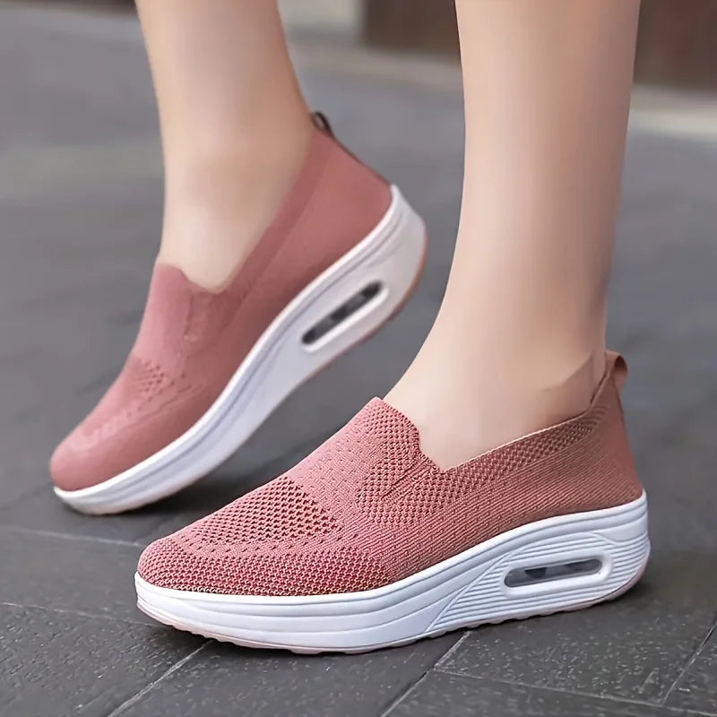 Women Slip On Air Cushion Walking Shoes Breathable Mesh Upper Platform Sneakers Non Slip Soft Sole Casual Loafers Ladies Lightweight Comfort Footwear for Daily Work Travel Outdoor Walking Nursing Shopping White Black Gray Pin