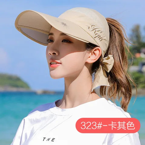 Women's Sun Hat Cycling Breathable Visor Caps Female Scalable Brim Empty Top Baseball Cap Wide Brim Cap UV Protection Beach Hats