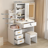 Vanity Desk, Makeup Vanity Desk with Sliding Mirror and Lights, Makeup Vanity Set with Drawers, Stool and Open Shelves, 3 Color Lighting Modes, Brightness Adjustable Dressing Table for Bedroom, White