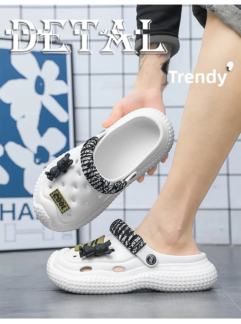 Mens Sandals Summer 2025 New Sports Wearable Durable Beach Clog Shoes Breathable Slip-On Casual Footwear Synthetic Leather