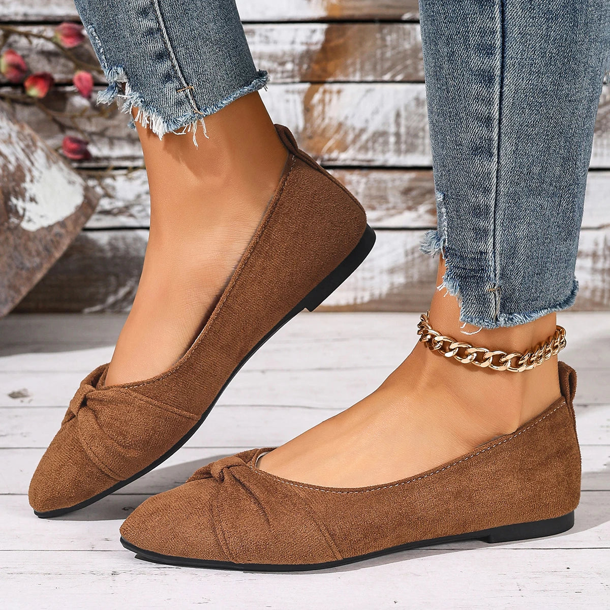 New Style Pointed Toe Shallow Mouth Breathable Bow Decoration Fashionable and Elegant Casual Flat Shoes for Women Zapatos Mujer