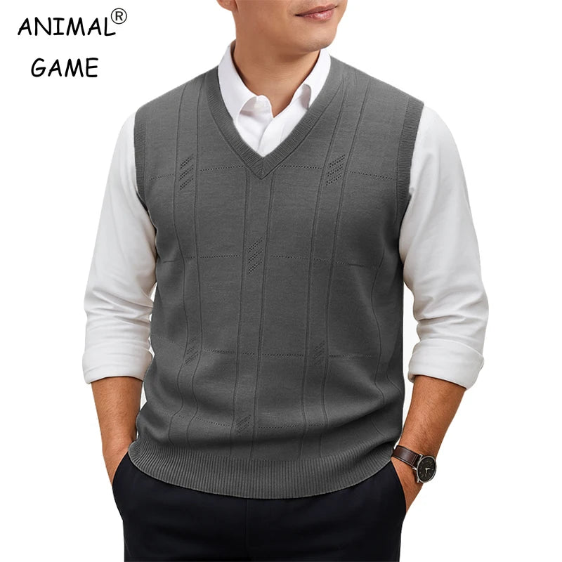 Men's Sleeveless Sweater Vest Lightweight V-Neck Solid Vest Pullover Twist Knit Sweaters Autumn Mens Outerwear