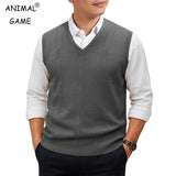 Men's Sleeveless Sweater Vest Lightweight V-Neck Solid Vest Pullover Twist Knit Sweaters Autumn Mens Outerwear