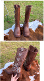 Women's High Platform Boots Metal Buckle Thick Heel Motorcycle Boots Vintage Soft Leather Punk Boot Brown Leather Knight Boot